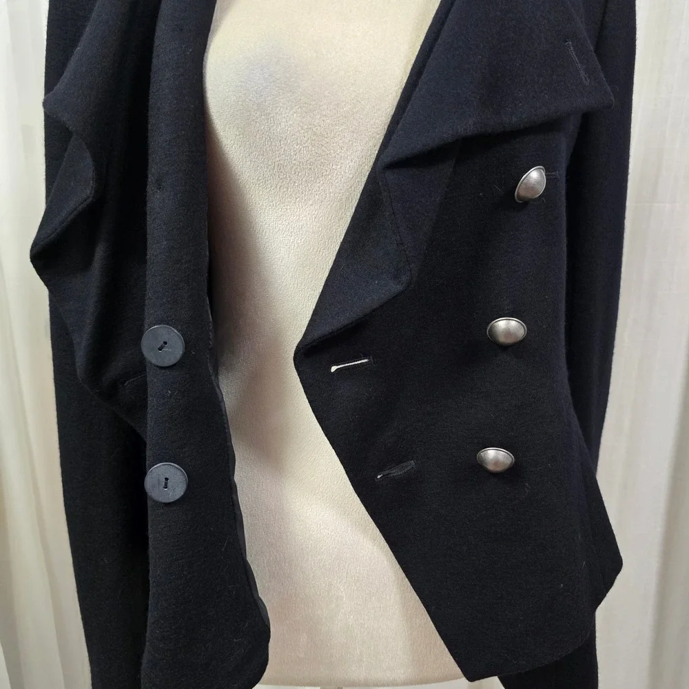 Ann Taylor Black Wool Blend Peplum Blazer Jacket Size 4 Double Breasted Nautical